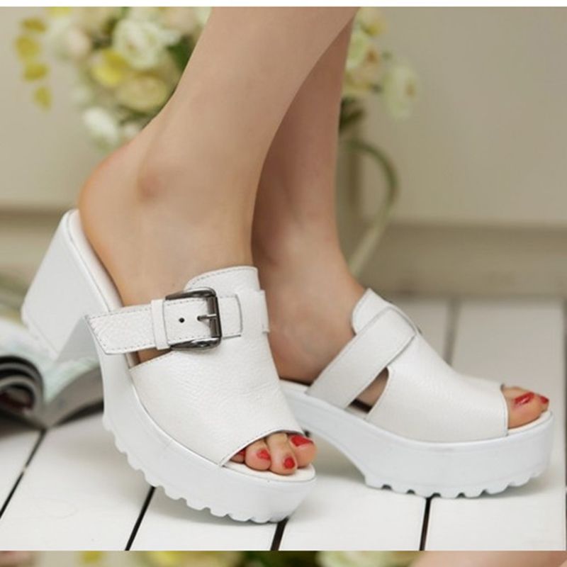 Fashion Sandals Summer Platform White Open Toe Slippers Female High Heeled Platform Wedges 