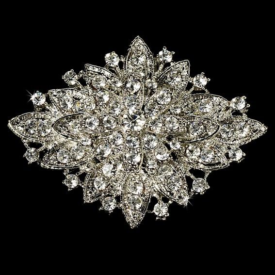 Large Elegant Vintage Silver Sparkly Rhinestone Crystal Bridal Pin Brooch