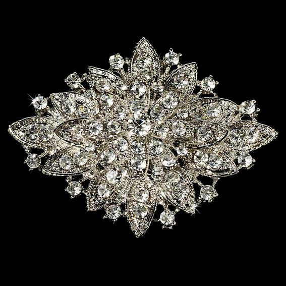 

Large Elegant Vintage Silver Sparkly Rhinestone Crystal Bridal Pin Brooch