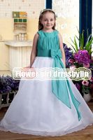 Christmas Green& White Chiffon Jewel Wedding Flower Girls...