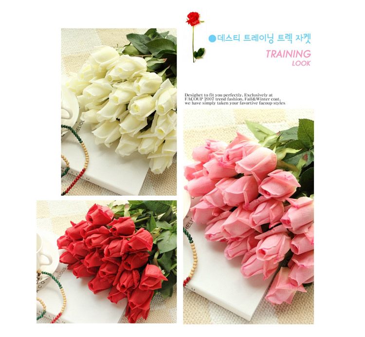 Riktiga touch rosor blomma 55cm kräm / rosa konstgjorda silke rosor knoppar singel stam för brud bröllop bukett / mittpieces dekoration