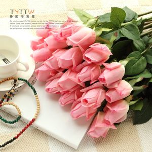 Реальные сенсорные розы цветок 55см крем / розовый искусственный шелковые розы бутоны одиночный стебель для свадебных свадебных букет / оформление отеля