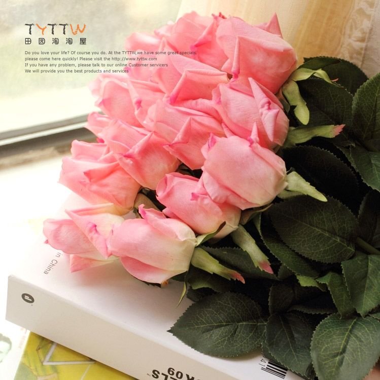 REAL TOUCH – roses artificielles en soie, 55cm, crème/rose, bourgeons à tige unique, pour bouquet de mariage/décoration de centres de table