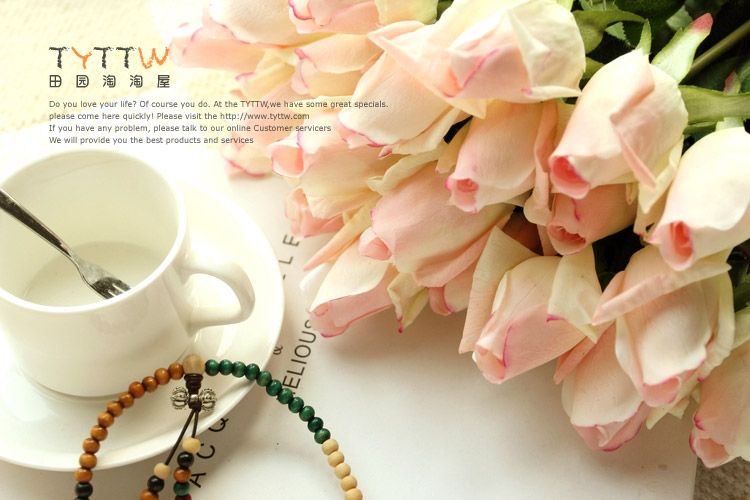 Riktiga touch rosor blomma 55cm kräm / rosa konstgjorda silke rosor knoppar singel stam för brud bröllop bukett / mittpieces dekoration