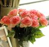 REAL TOUCH Rose Flower Stem Cream/Pink artificial Silk Open Roses Single Stem for Bridal Wedding Bouquet/Centerpieces Decotation Valentine's Day