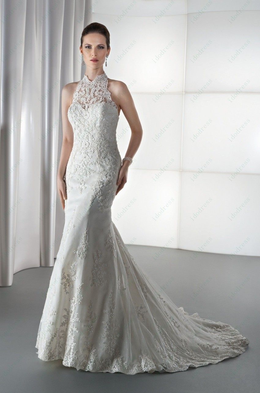 high neck lace bridal gowns