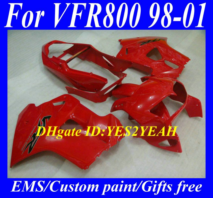 Kit de carrosserie de carénage de moto pour HONDA VFR800 98 99 00 01 Carrosserie VFR800RR 800 1998 1999 2001 Ensemble de carénages rouges + cadeaux Hw25