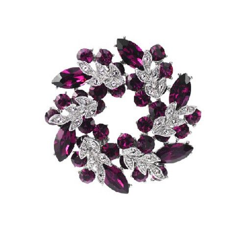 Broche Couronne de Cristal Violet Plaqué Argent Rhodié