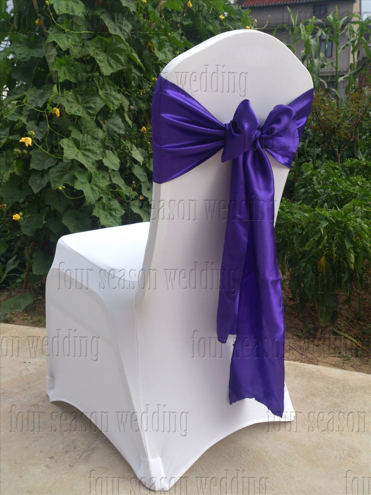 Purple Satin Chair Sash Bow Ribbon Wedding Party Banquet Decoration