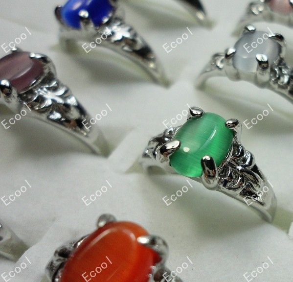 Fashion Multicolored Opals Silver Plated Rings For Women Wholesale Jewelry Bulk Packs LR008
