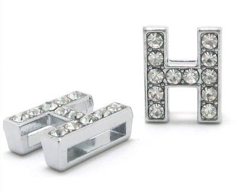 50st / mycket 8mm h Full Rhinestones Bling Slide Letter DIY Alfabet Charms Fit för 8mm Läder Armband Armband SL0013