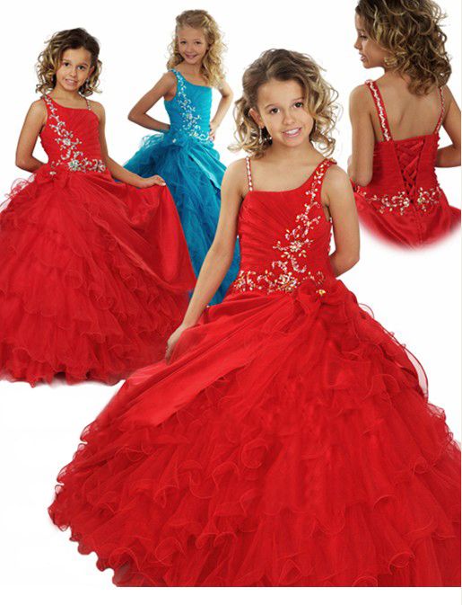 사랑스러운 빨간색 Organza 꽃 소녀 드레스 소녀 '공식 드레스 미인 드레스 사용자 지정 SZ 2 4 6 8 10 12 FD8140246