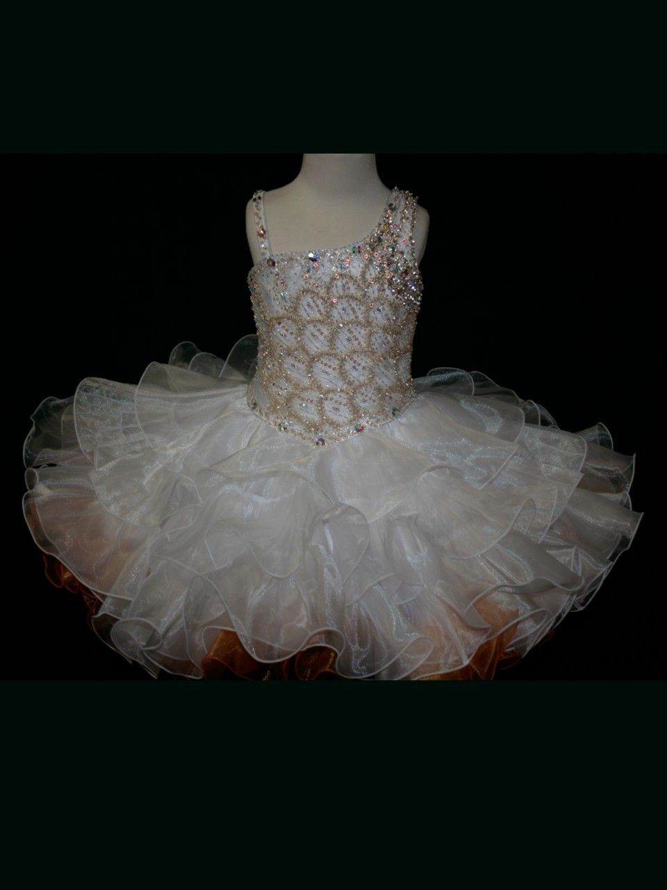 !!Glitz Short Pageant Dresses Handmade Beads Jewel Cupcake Girls