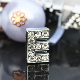50pcs/lot 10mm E Full Rhinestones Bling Slide Letter DIY Alloy Charms Fit For 10MM wristband bracelet keychains 0041