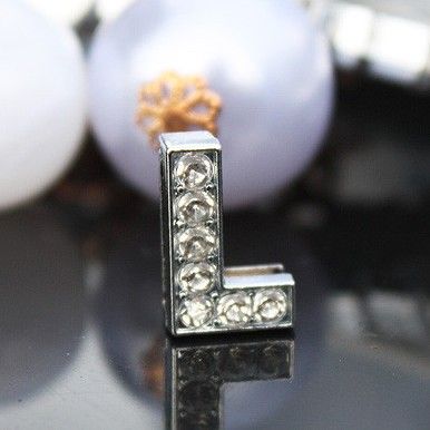 10mm L Full Rhinestones Bling Slide Letters DIY Charms Fit For 10MM Leather Bracelet Pet Collar Keychains SL018