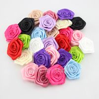 Ücretsiz kargo pembe saten kurdele gül çiçek el yapımı haddelenmiş Rozet DIY gül çiçek aksesuarları 120 adet / grup 12 renk mix renk