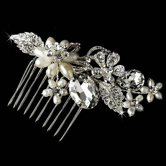 Hot Bridal Hair Comb Pin Pearl Crystal Silver Flower And Big Clear