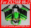 Injektionsfeoking Body Kit för Kawasaki Ninja ZX250R ZX 250R 2008 2012 EX250 08 09 10 12 Gröna svarta Fairings Bodywork KH97