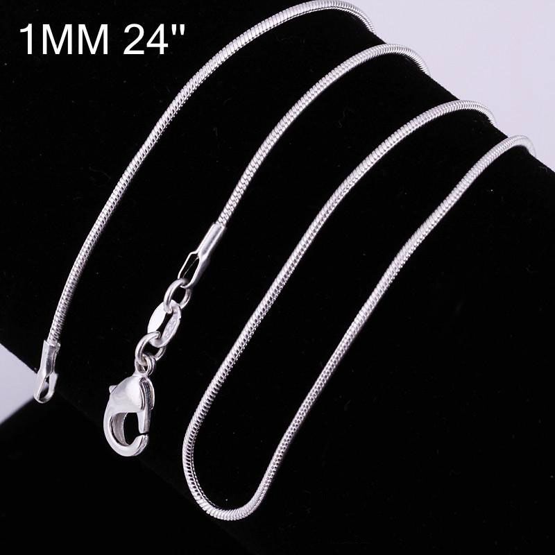 100st 925 Silver P Smooth Snake Chains Halsband 1mm Chain Mixed Size 16 18 20 22 24 tum