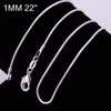 100pcs 925 silver P smooth snake chains Necklace 1MM chain mixed size 16 18 20 22 24inch