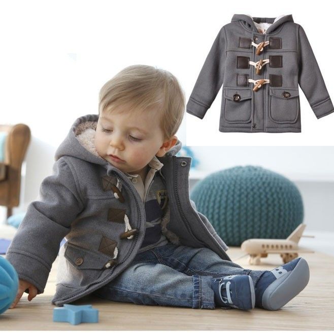 Baby Infant Child Boys Winter Fleece Horn Button Hooded Coat Hoodies 6m ...