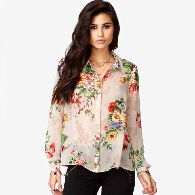 Camisas Moda Mujer Casual Manga Larga Floral Flor Camisas Moda Mujer Casual Manga Larga Floral Flor