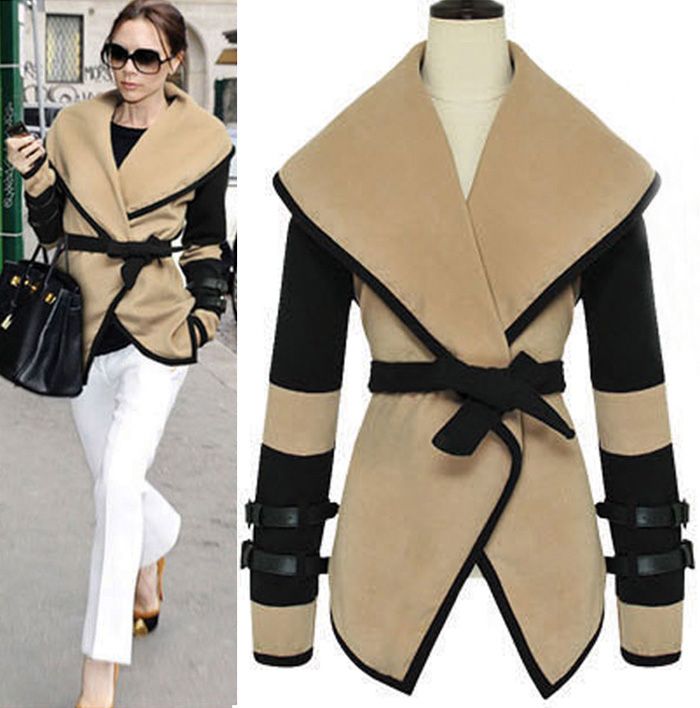 2018 European Style New Women Leather Sleeves Plus Size Wool Military ...