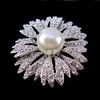 Silver Plated Diamante and Pearl Center Flower Wedding Bouquet Brooch