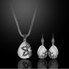 Antique Silver Plated Opal Drop Pendant Necklace and Earrings Jewelry Sets