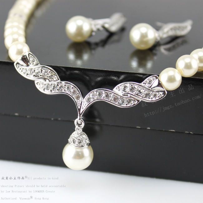 Goedkope sieraden voor vrouwen zilveren goud toon parel strass crystal diamante bruiloft bruids ketting en oorbellen bruidsmeisje sieraden set sf
