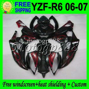 2gifts High MPuality For YAMAHA 06-07 Red flames black YZF-R6 YZF R6 YZF 600 06 07 YZF600 Red BLK YZF-R600 MP96364 YZFR6 2006 2007 Fairing on Sale