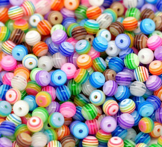 6mm/8mm mix Color Striped Round Resin Spacer Beads for Chunky Necklace & Bracelet DIY