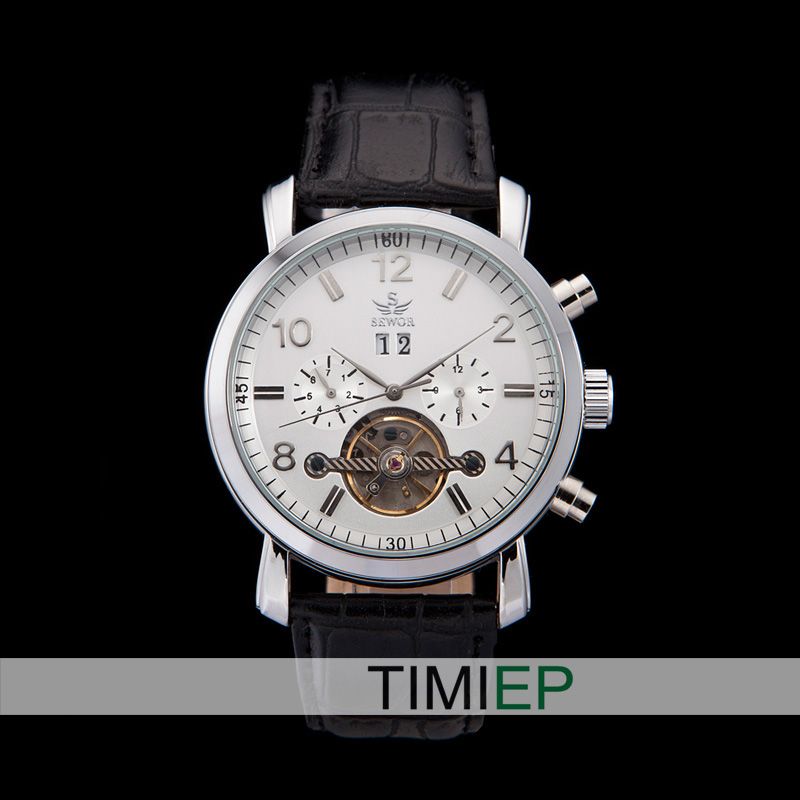 High Class Watches Elegant Mens Silver 6 Hands Automatic Mechanical