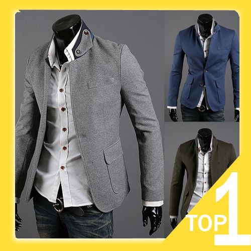 2013 New Mens Dress Suit Jacket, Multi Pockets Color Matching Collar ...