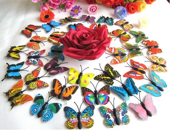 4cm Home Decoration Artificial 3D Butterfly Fridge Magnet Sticker Refrigerator Magnets KD