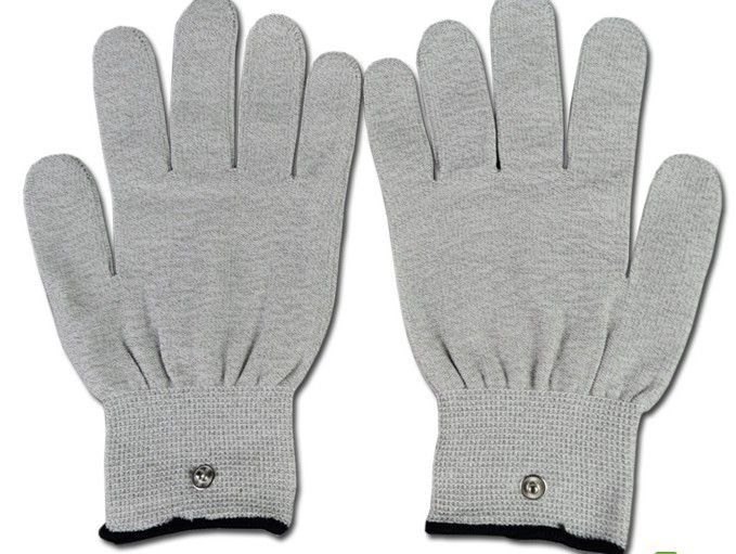 Guantes conductores plateados para uso con máquina de acupuntura EMSTens, estimuladores electrónicos, electrodos de masaje, goloves con cable 21064140