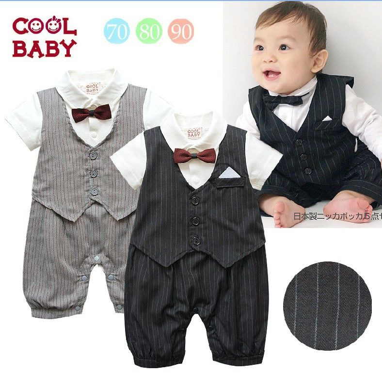 Cute Casual Stripe Gentleman Waistcoat Boys Modelling Romper 0-24M Baby Dress Rompers Toddler Jumpsuits 6pcs/lot QZ06