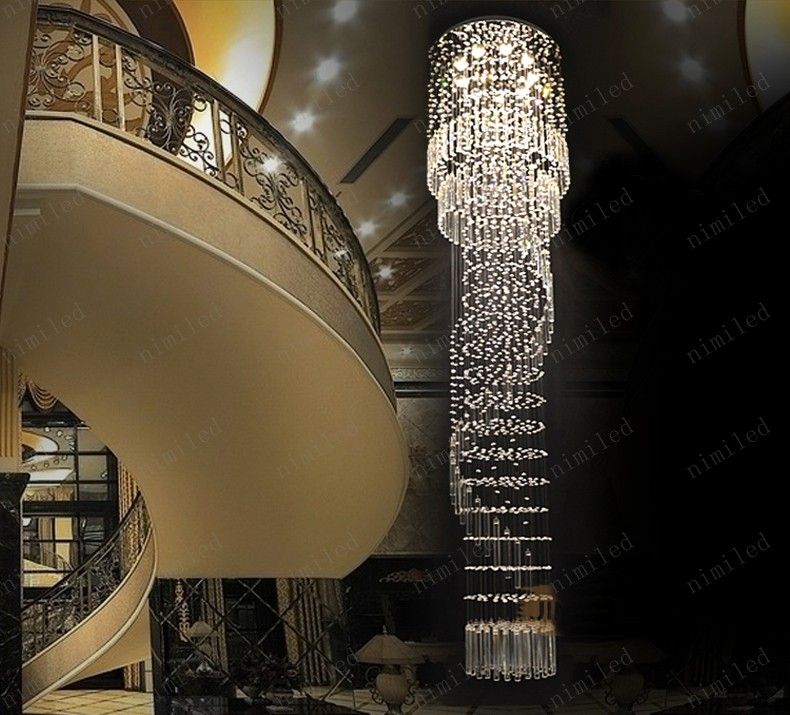 nimi113 Modern Villa Duplex Penthouse Floor Hanging Wire Crystal Stair Lamp Living Room Chandelier Spiral Pendant Droplight