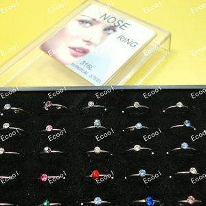 Wholesale nose free for sale - Group buy Set Jewelry Nice Body Pierce Crystal Nose Ring Bulk Bullring Display Box LR312