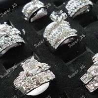Wholesale 1Set Rhinestones Zircon in Silver Plated Rings For Women Whole Jewelry Bulk Ring LR154
