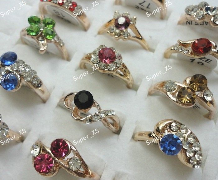 

G Wholesale Jewelry Lots 20PCS Women Mulitcolor Rhinestones gold Rings mixed NEW LR359