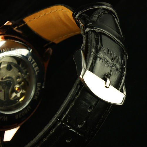 2021 nouveaux hommes cadran noir bracelet en cuir de luxe boîtier en or Rose montre automatique mécanique à remontage automatique