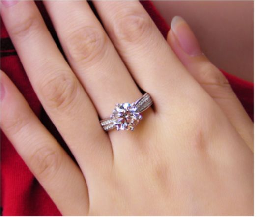 Hot Luxury 3 CT 14 K banhado a ouro branco anel de noivado, jóias finas simular anel de casamento do diamante para as mulheres, qualidade de Luxo