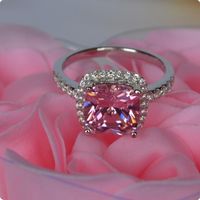Wholesale 3 Ct Cushion Shape Pink Wedding Engagement Classic Princess Cut simulate Diamond Halo Style SONA diamond ring