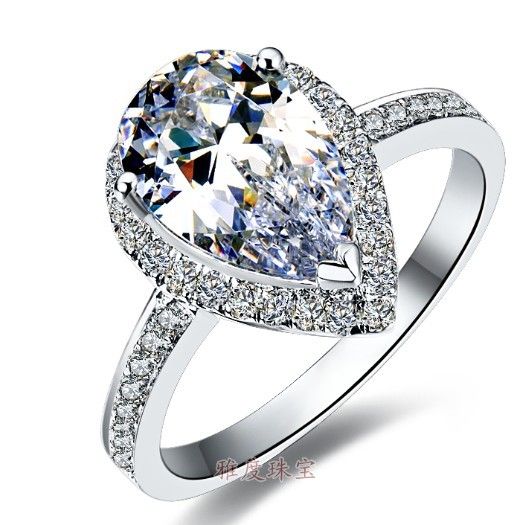 그녀를 여성 정품 925 스털링 실버 주얼리 화이트 골드 도금 약속 링에 대한 3CT 배 모양 합성 다이아몬드 결혼 반지
