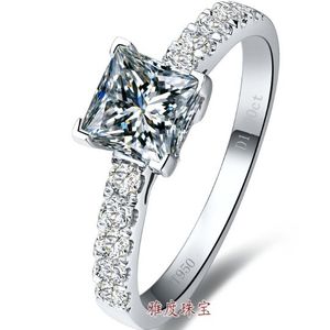 Luxo 1 ct Princesa corte, prata esterlina anéis banhado a ouro branco anel de noivado para senhora, simular anéis de diamante para as mulheres