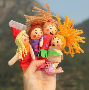 Retail finger puppets toy mermaid series doll plush wooden doll a set of 4 stories good baby helper