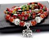 Natural Garnets Agate Strands Multilayer Baby Elephant Pendant Mix colors Beads Beaded Bracelet Fashion Jewellery Whole260v