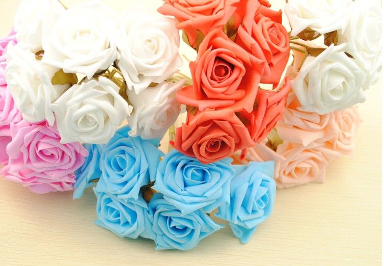 72pcs 2.4" Artificial Head Rose Bouquet Latex Bridal Flowers Wedding Centerpieces Craft