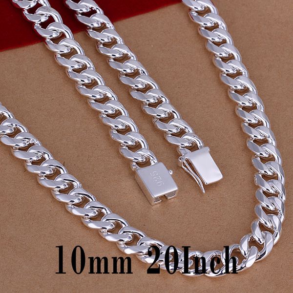 

925 серебряная цепь ожерелье ювелирные изделия мода 10 мм 20 дюймов мужская снаряжен